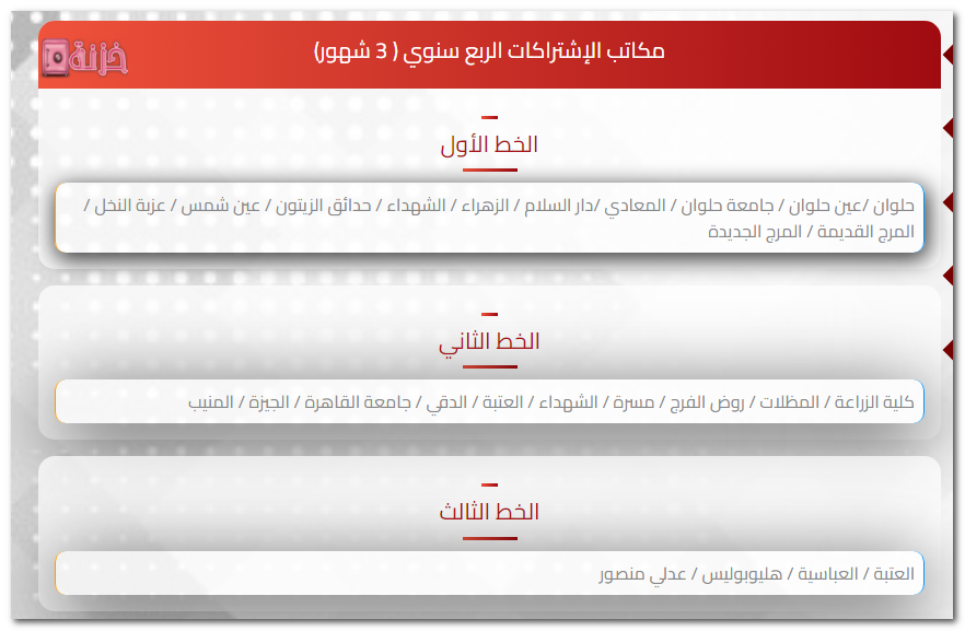 اماكن الاشتراك الربع السنوي للمترو